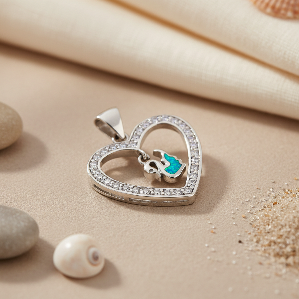 925 Silver Heart Pendant with CZ & Blue Stone | Women's Gift