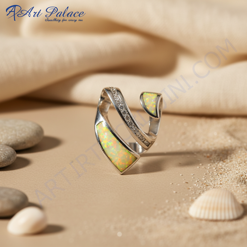 925 Silver Opal Pendant with Diamond Accents for Women | Gift