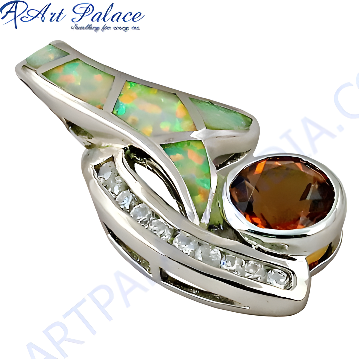 Sterling silver pendant with opal and citrine gemstones, a vibrant and unique design