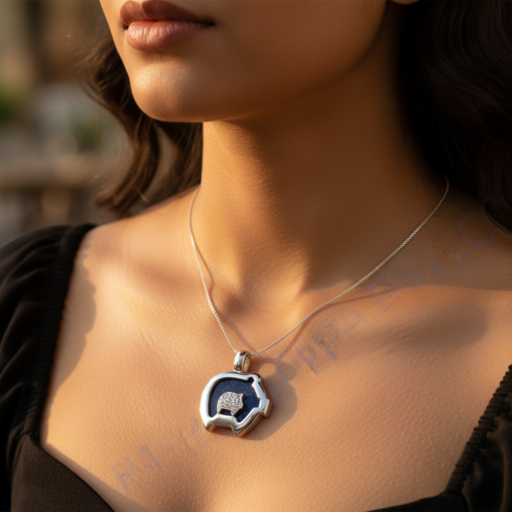 Silver horse head pendant necklace with blue stone | women's jewelry