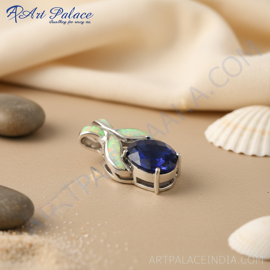 925 Silver Blue Sapphire & Opal Pendant for Women | Gift Jewelry