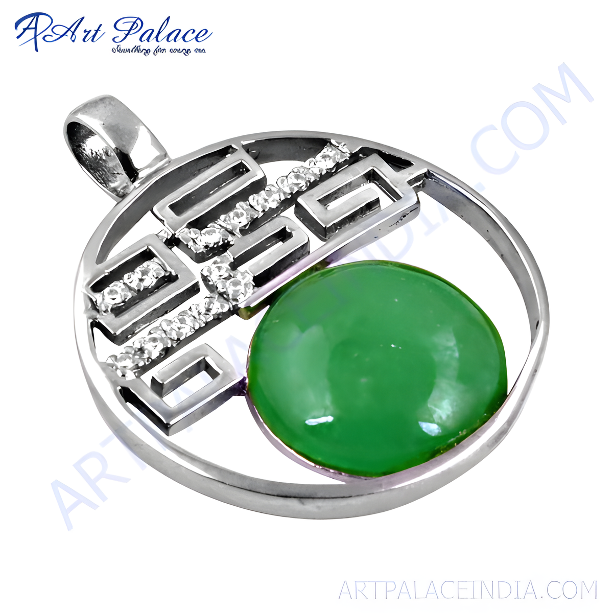 925 sterling silver pendant necklace with a round green gemstone in a silver setting, perfect for women