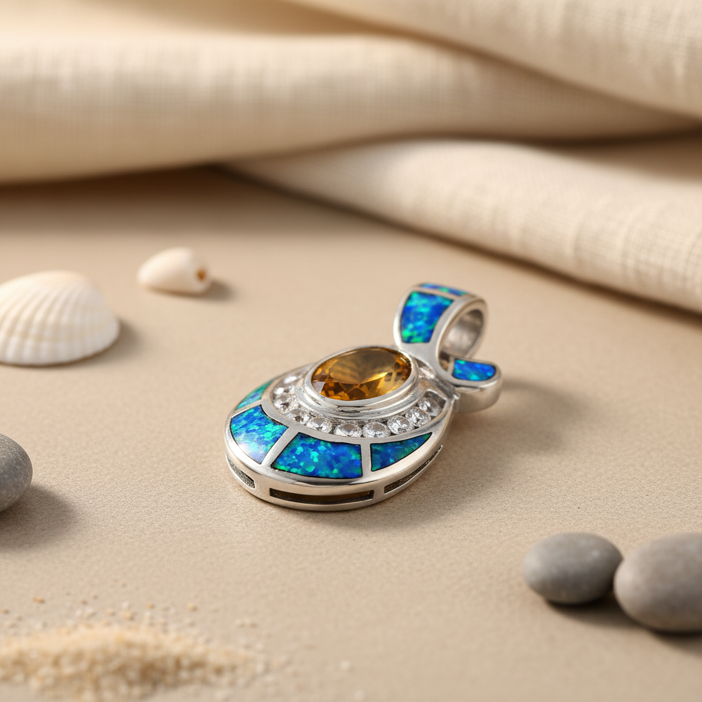 925 Silver Opal & Citrine Pendant for Women | Gemstone Jewelry