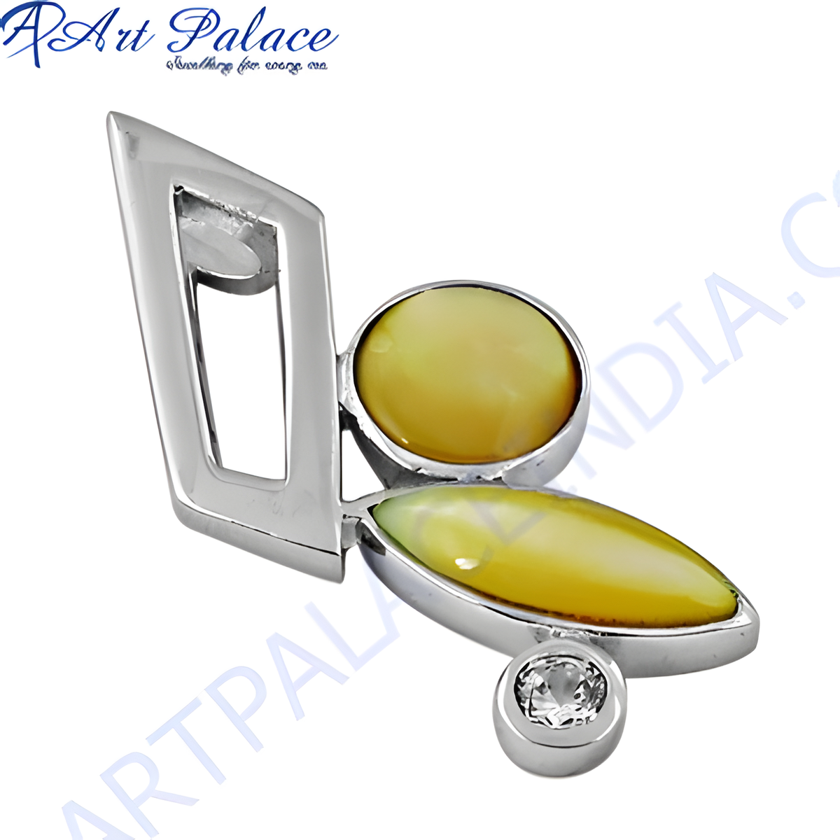 Sterling silver pendant with yellow gemstones and a small white gemstone accent, a modern jewelry piece