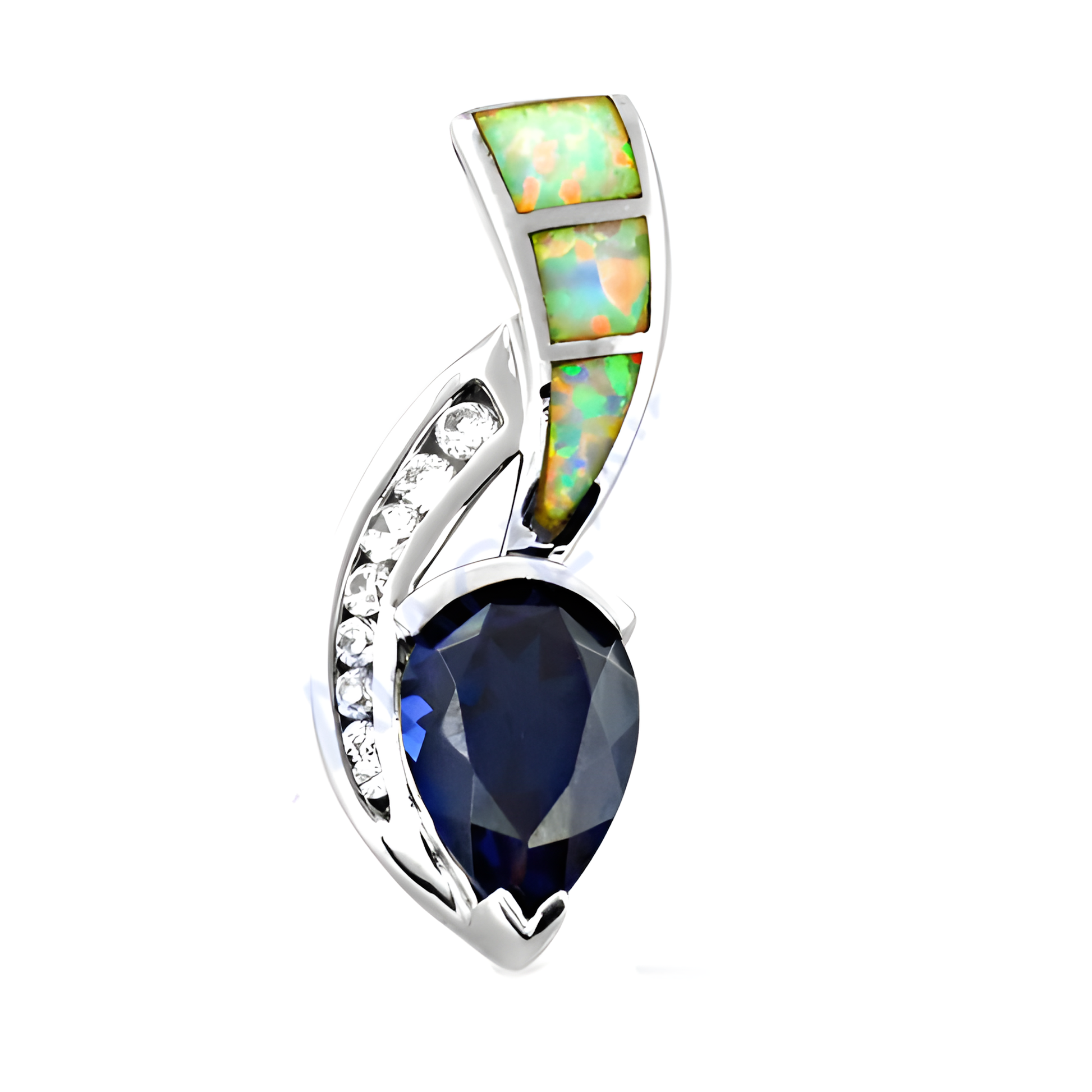 Handcrafted Zirconia, Inley & Iolite Gemstone Silver Pendant