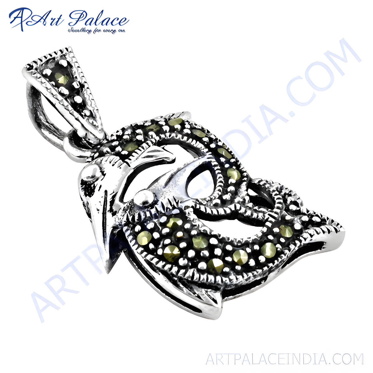 925 sterling silver mask pendant with marcasite stones
