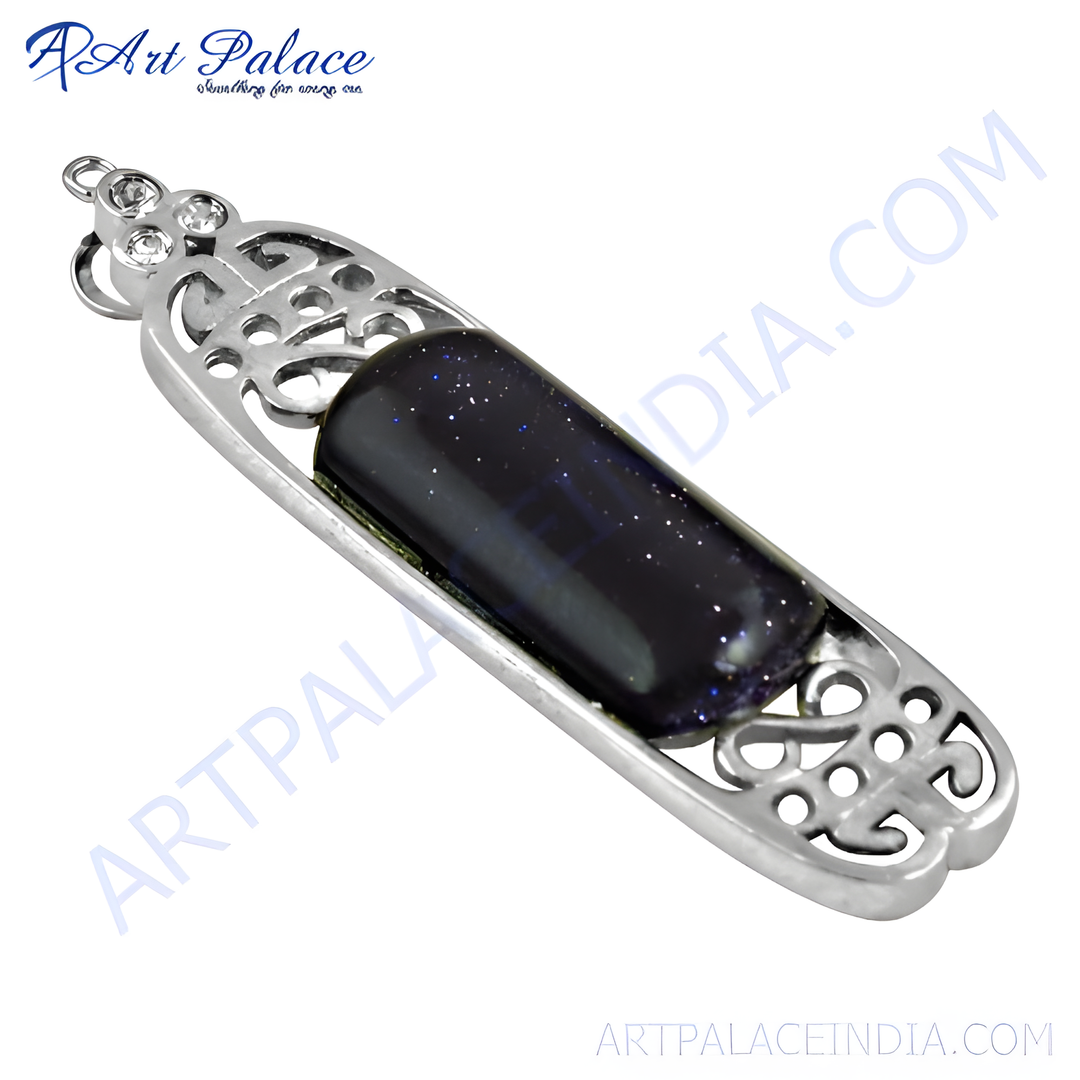 925 sterling silver pendant necklace with a blue sandstone gemstone, perfect for women.