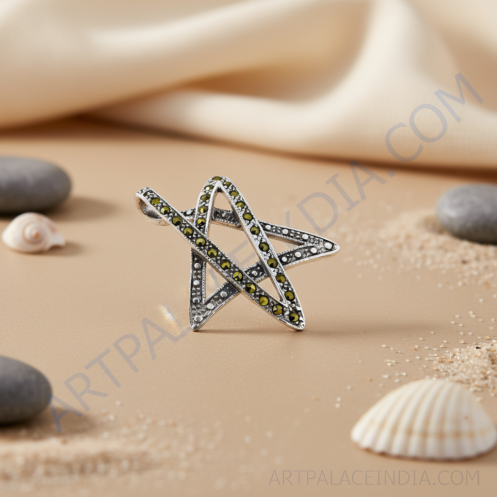 925 Silver Star Pendant with Green Gemstones | Women's Jewelry