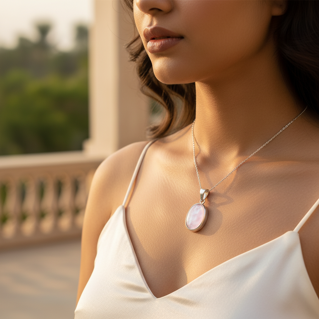 925 Silver Pink Mother of Pearl Pendant for Women