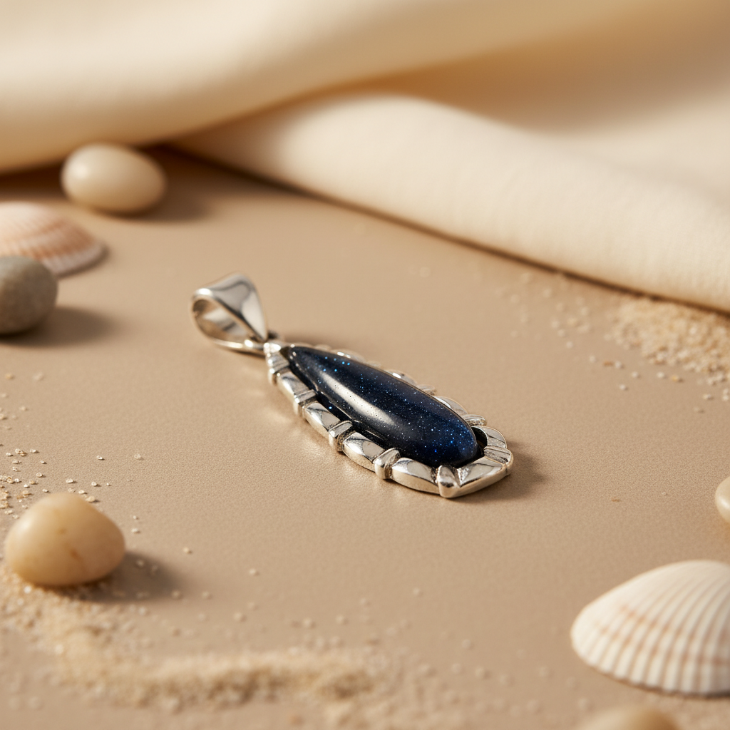 925 Silver Blue Sandstone Pendant Necklace for Women