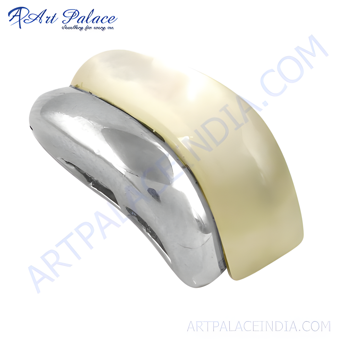 Silver and beige curved ring, a unique statement piece for women.