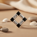 Load image into Gallery viewer, Silver Geometric Pendant Necklace | Black Onyx Accents | For Women
