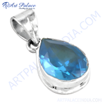 Load image into Gallery viewer, 925 sterling silver teardrop pendant with a brilliant blue topaz gemstone. A beautiful piece of women's jewelry.
