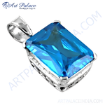 Load image into Gallery viewer, 925 sterling silver pendant with a large rectangular blue topaz gemstone.
