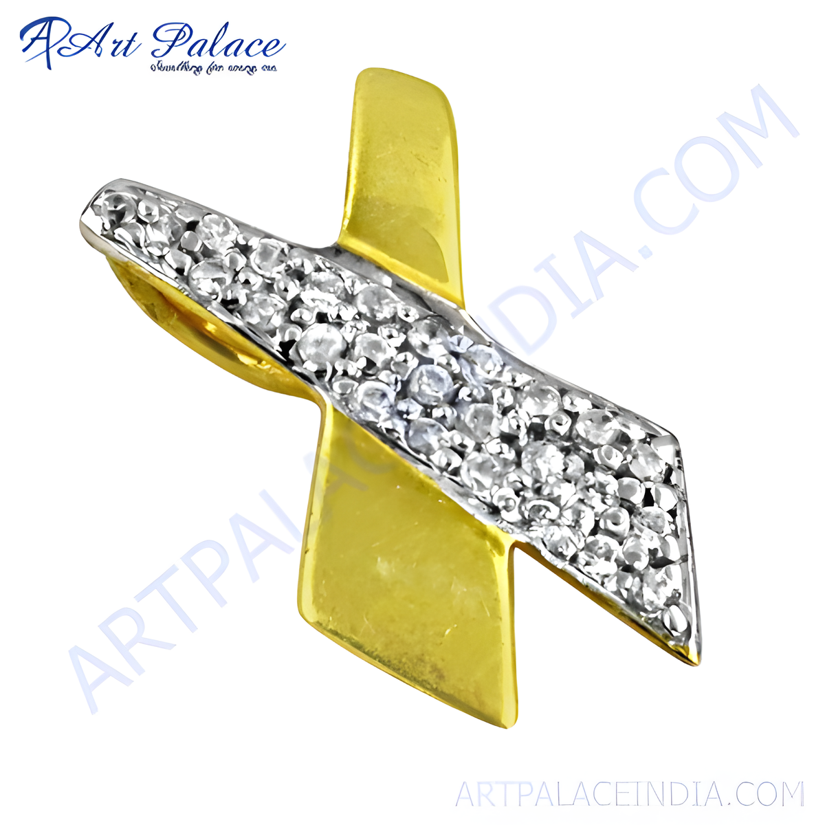 Gold plating and diamond pendant necklace featuring a unique x shaped design