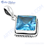 Load image into Gallery viewer, 925 sterling silver blue topaz gemstone pendant, square cut, for women, classic design
