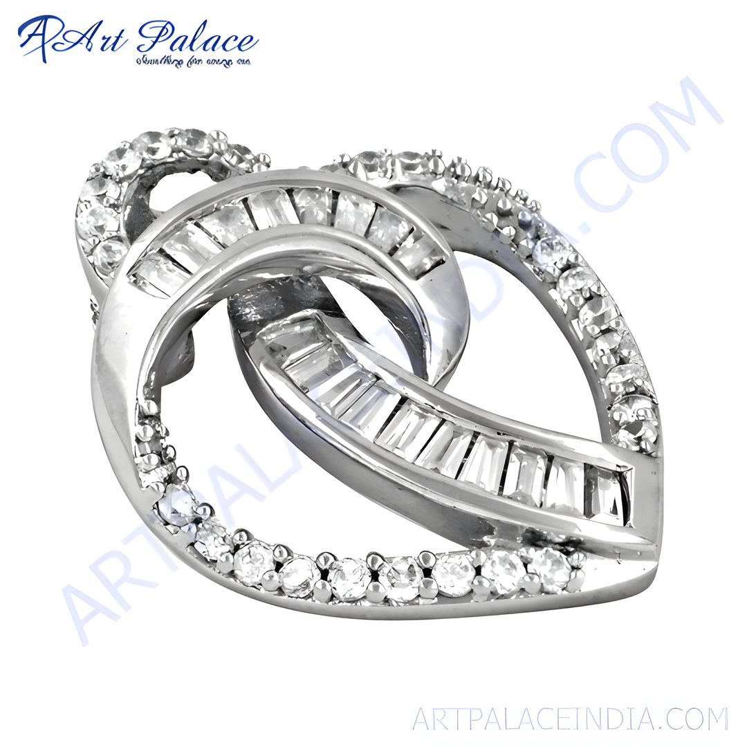 925 sterling silver heart pendant with sparkling white cubic zirconia stones, perfect for a gift.