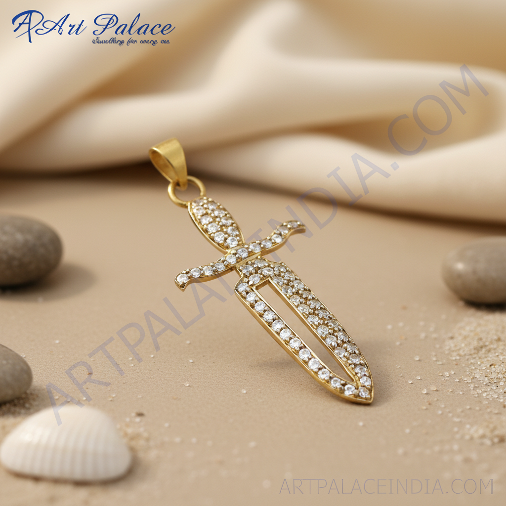 gold plating Dagger Pendant Necklace with Cubic Zirconia | Women's Gift