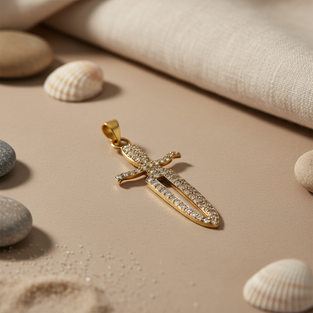 gold plating Dagger Pendant Necklace with Cubic Zirconia | Women's Gift