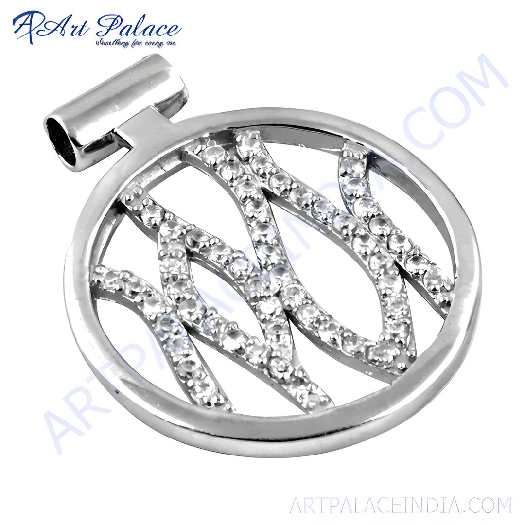 925 sterling silver open circle pendant with sparkling cubic zirconia stones.