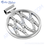 Load image into Gallery viewer, 925 sterling silver open circle pendant with sparkling cubic zirconia stones.
