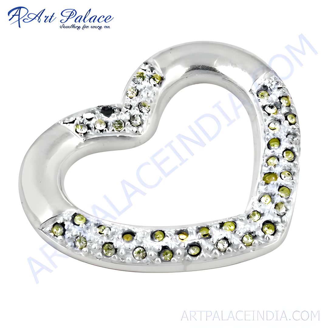 925 sterling silver heart pendant with green gemstones, ideal for women and gifting.