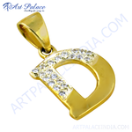 Load image into Gallery viewer, gold plating letter D pendant with sparkling cubic zirconia stones, perfect for women's jewelry.
