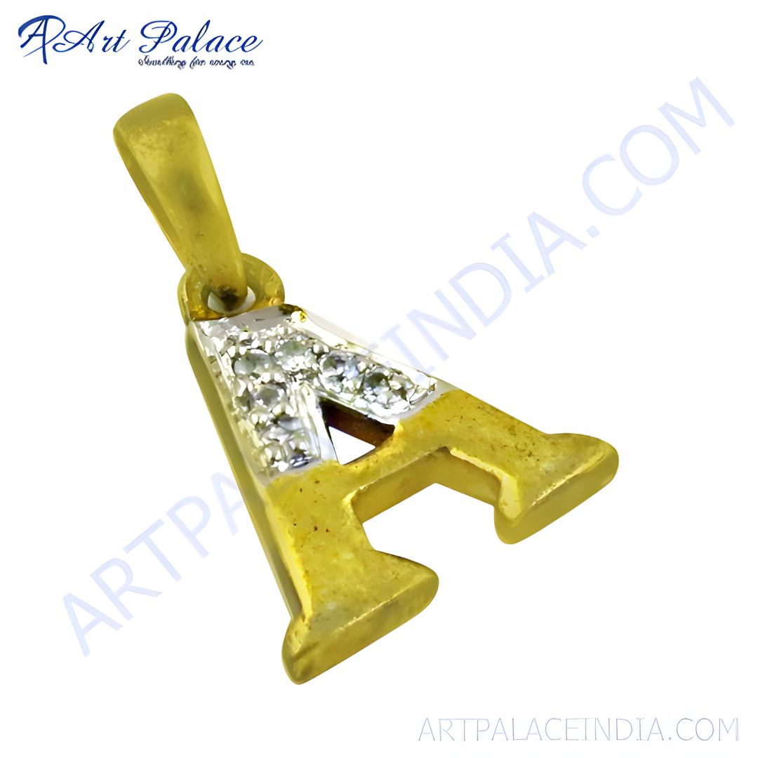 gold plating letter A pendant with diamond accents, a personalized jewelry piece.