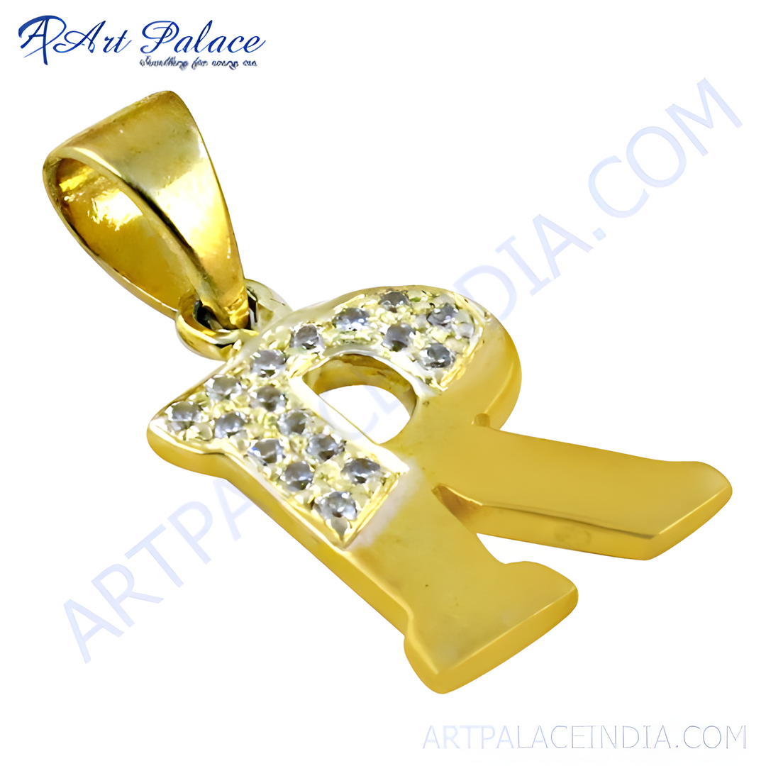 gold plating plated letter R pendant with cubic zirconia stones, perfect for personalization and gifting