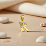 Load image into Gallery viewer, gold plating Plated Cubic Zirconia Letter R Pendant | Gift for Her
