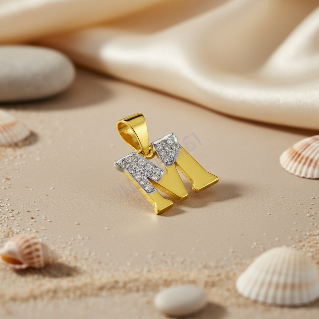 gold plating Diamond Initial M Pendant | gold plating Letter Necklace for Women