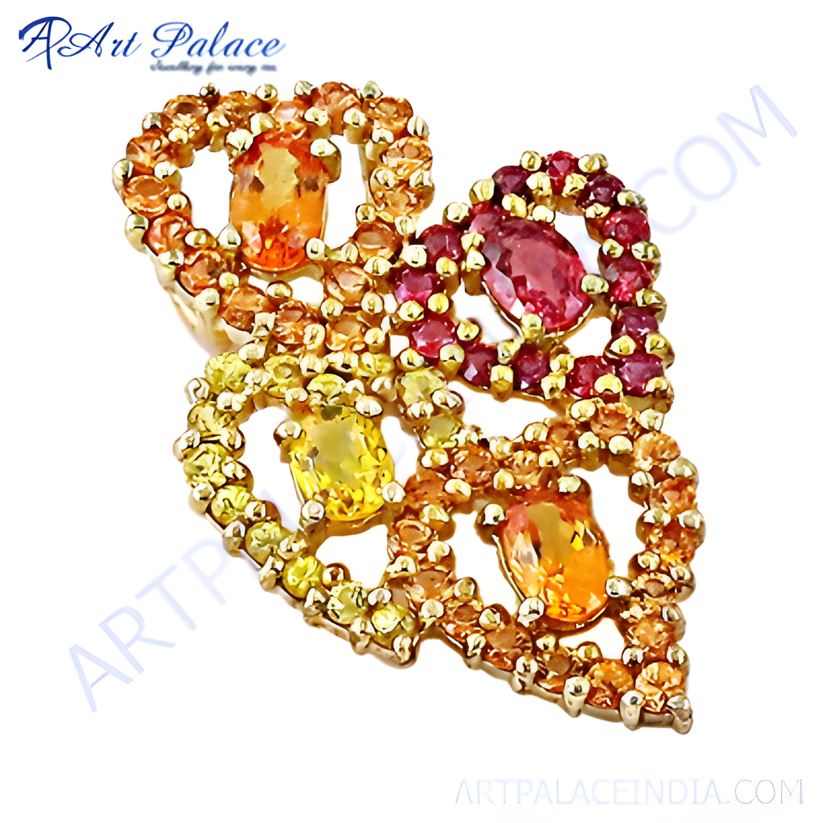 Gold plating gemstone cluster ring with orange, yellow and red stones