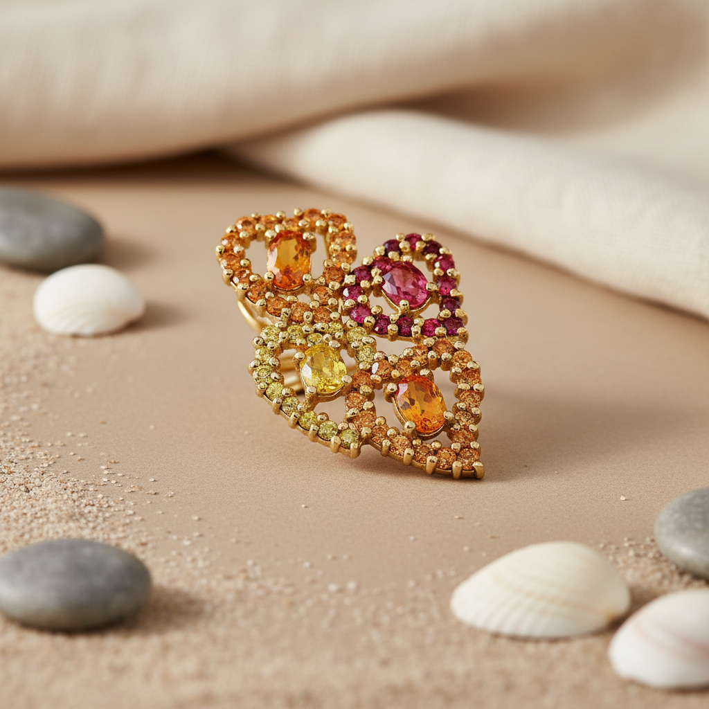gold plating Gemstone Cluster Ring for Women | Statement Jewelry