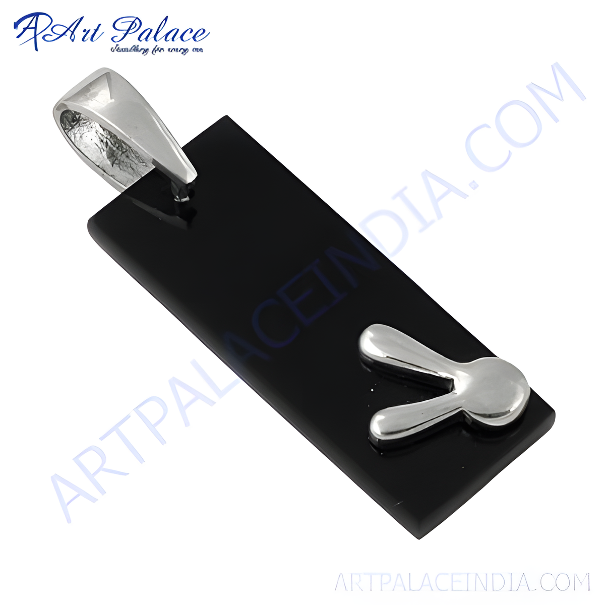 Silver bunny pendant with black onyx gemstone