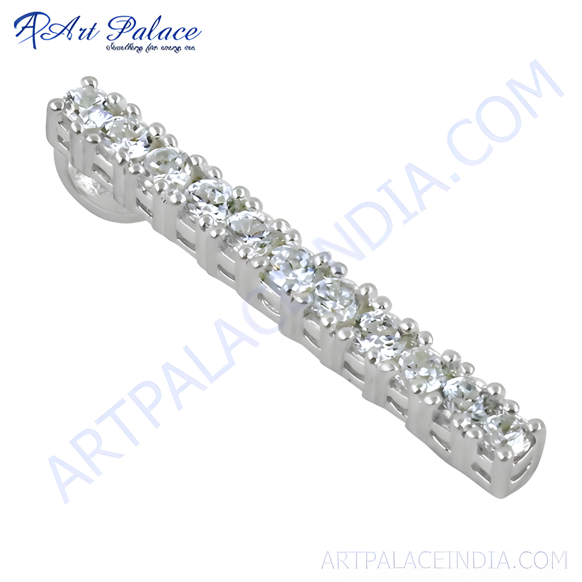 Sterling silver pendant necklace featuring a row of sparkling, clear cubic zirconia stones