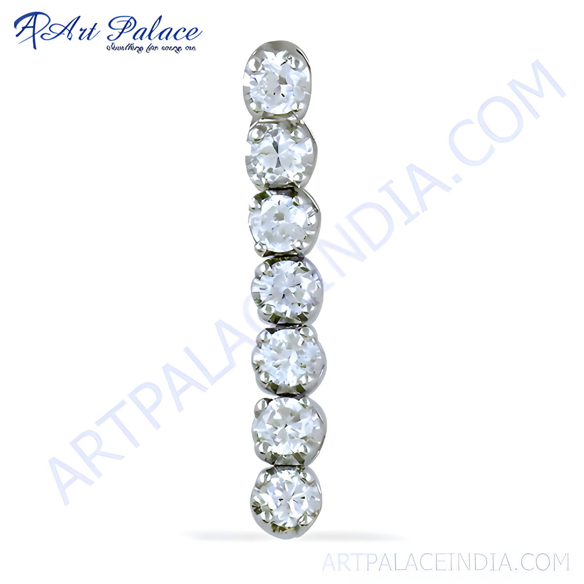 Silver drop earrings with seven round, clear cubic zirconia stones