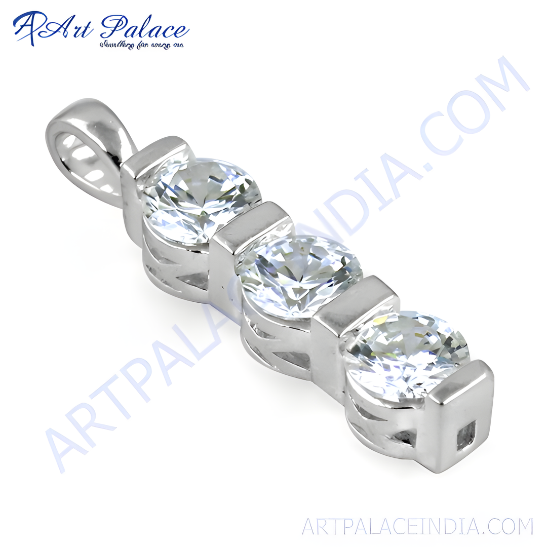 925 sterling silver pendant necklace with three round-cut cubic zirconia stones.