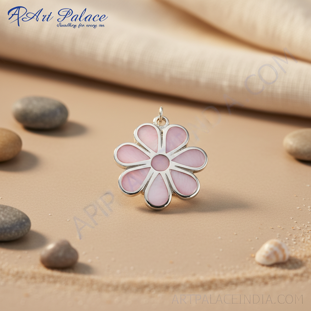 925 Silver Pink Flower Pendant | Mother of Pearl Jewelry