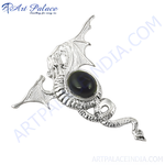 Load image into Gallery viewer, Sterling silver dragon pendant necklace with a large oval gemstone. Detailed metalwork and fantasy design.
