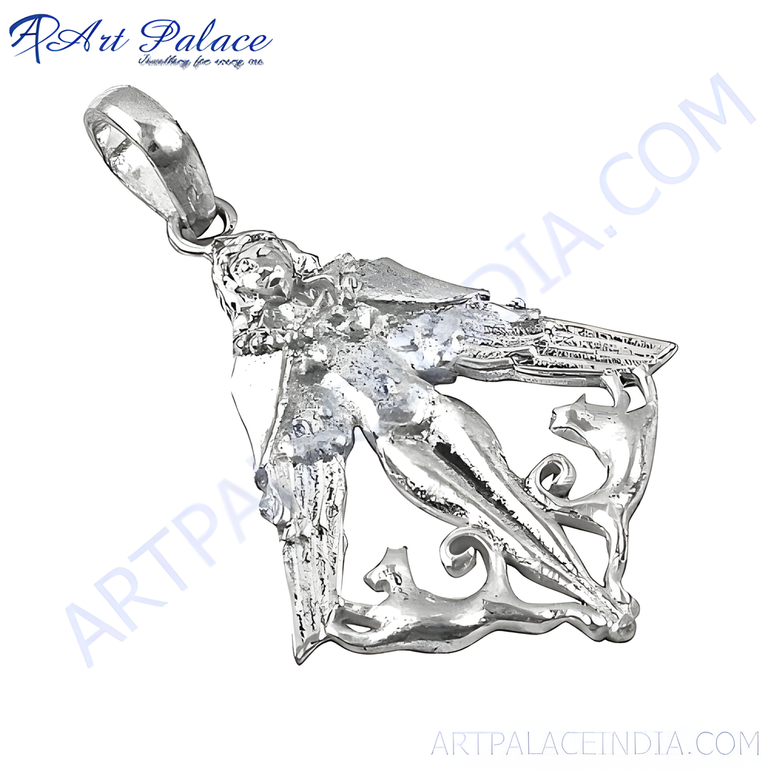 925 sterling silver angel pendant with intricate design, perfect for women's jewelry.