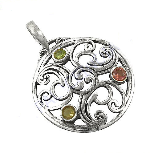 925 Silver Filigree Pendant with Gemstones for Women