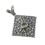 Load image into Gallery viewer, 925 Silver Square Filigree Pendant with Green Gemstone
