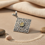 Load image into Gallery viewer, 925 Silver Square Filigree Pendant with Green Gemstone
