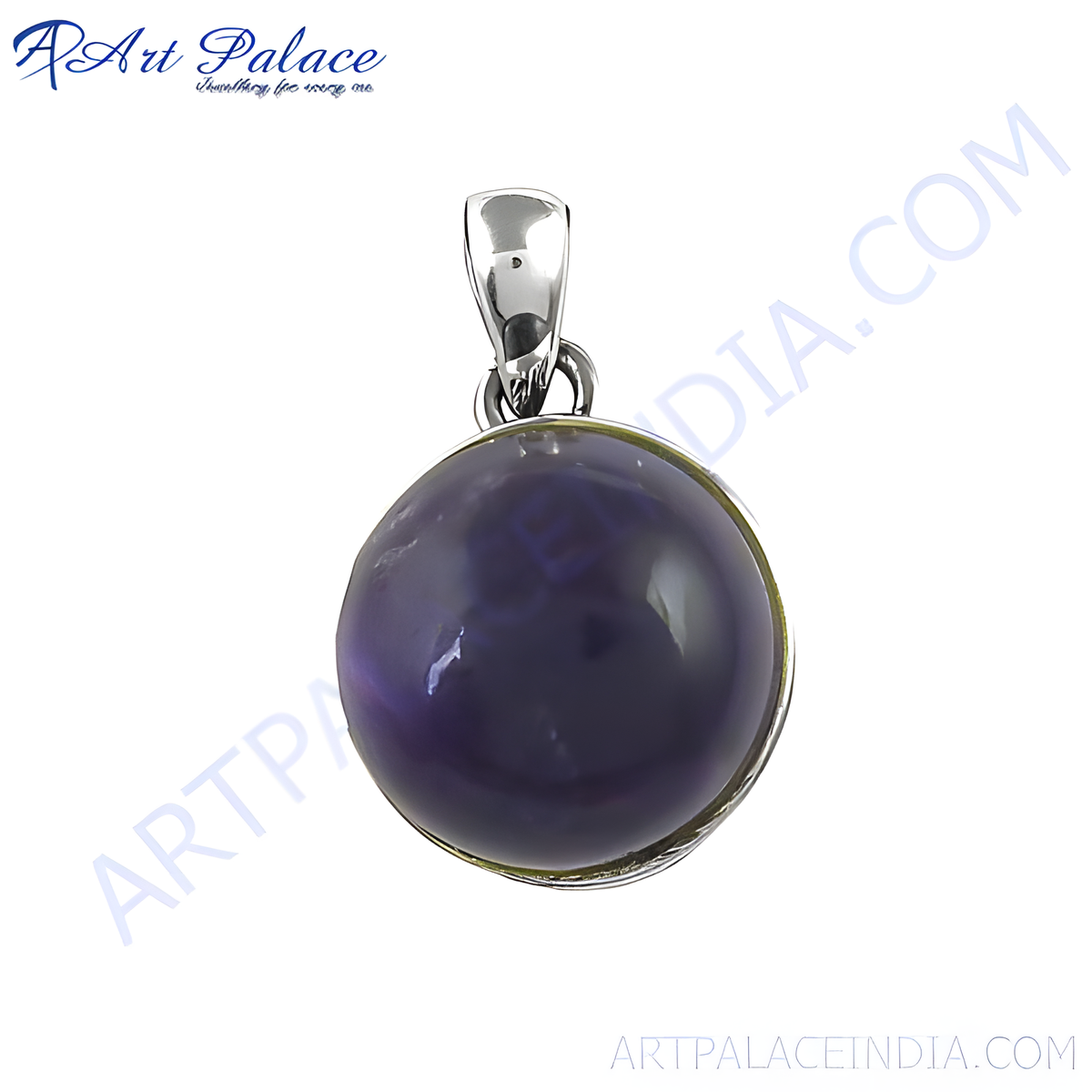 925 sterling silver amethyst pendant with a large, round purple gemstone center, ideal for women's jewelry
