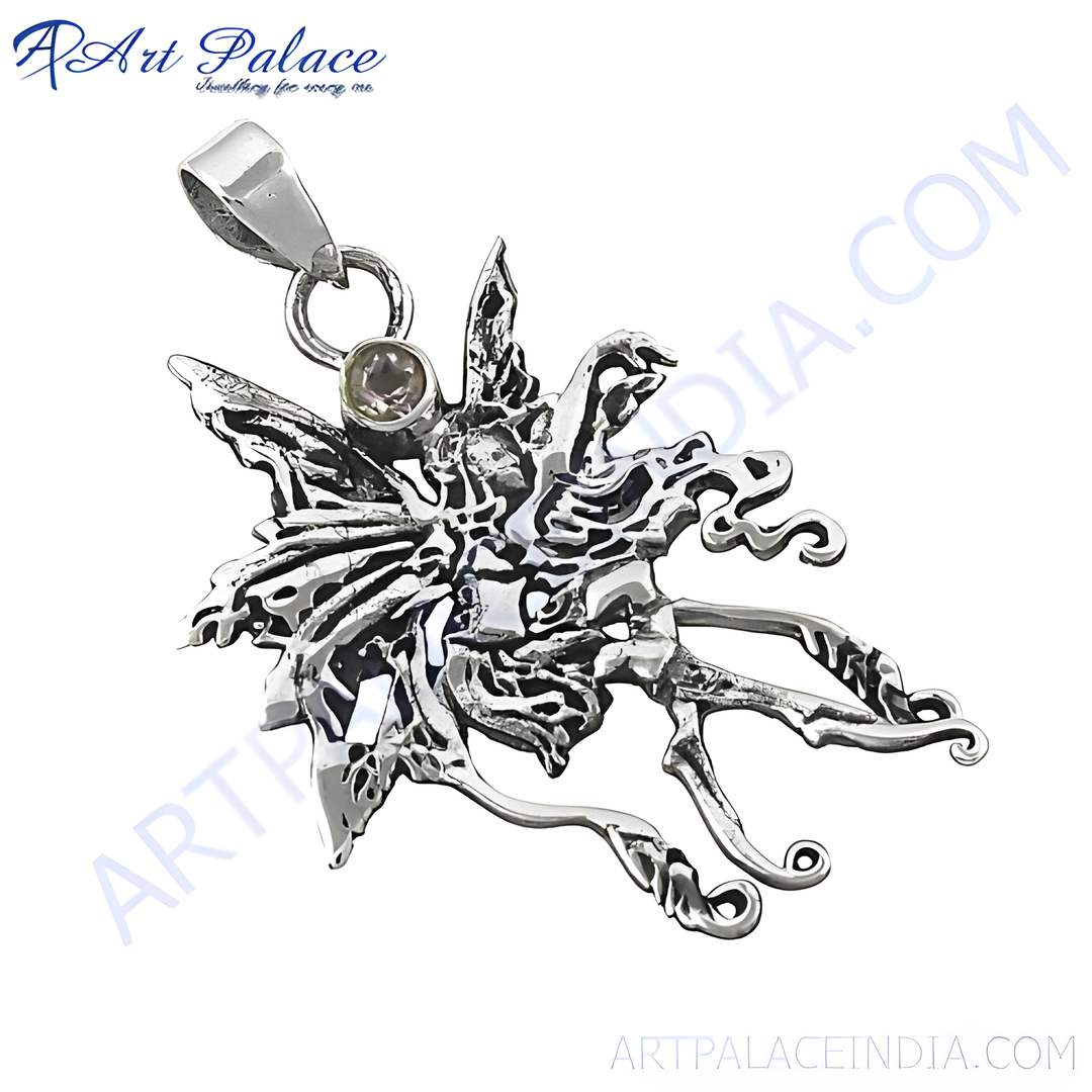 925 sterling silver abstract pendant necklace with gemstone detailing, a unique and stylish piece.