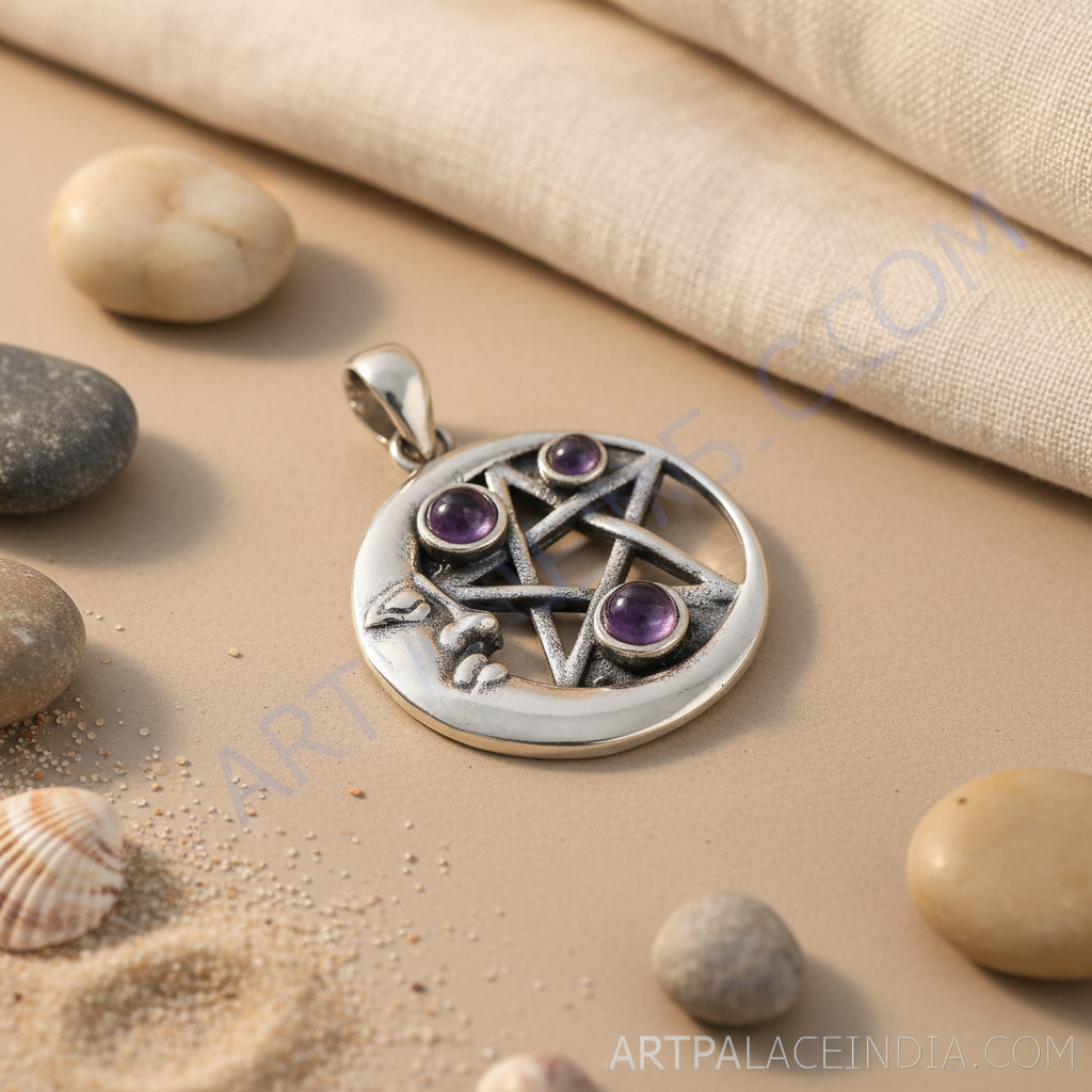 925 Silver Pentagram Pendant with Amethyst | Witchcraft Jewelry