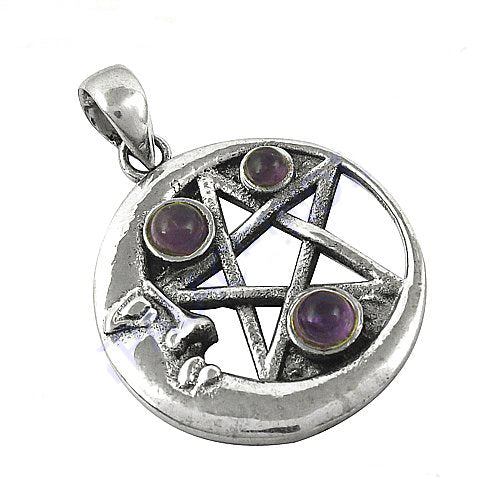 925 Silver Pentagram Pendant with Amethyst | Witchcraft Jewelry