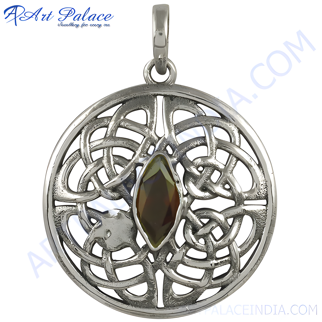 925 sterling silver Celtic knot pendant with brown gemstone center for women