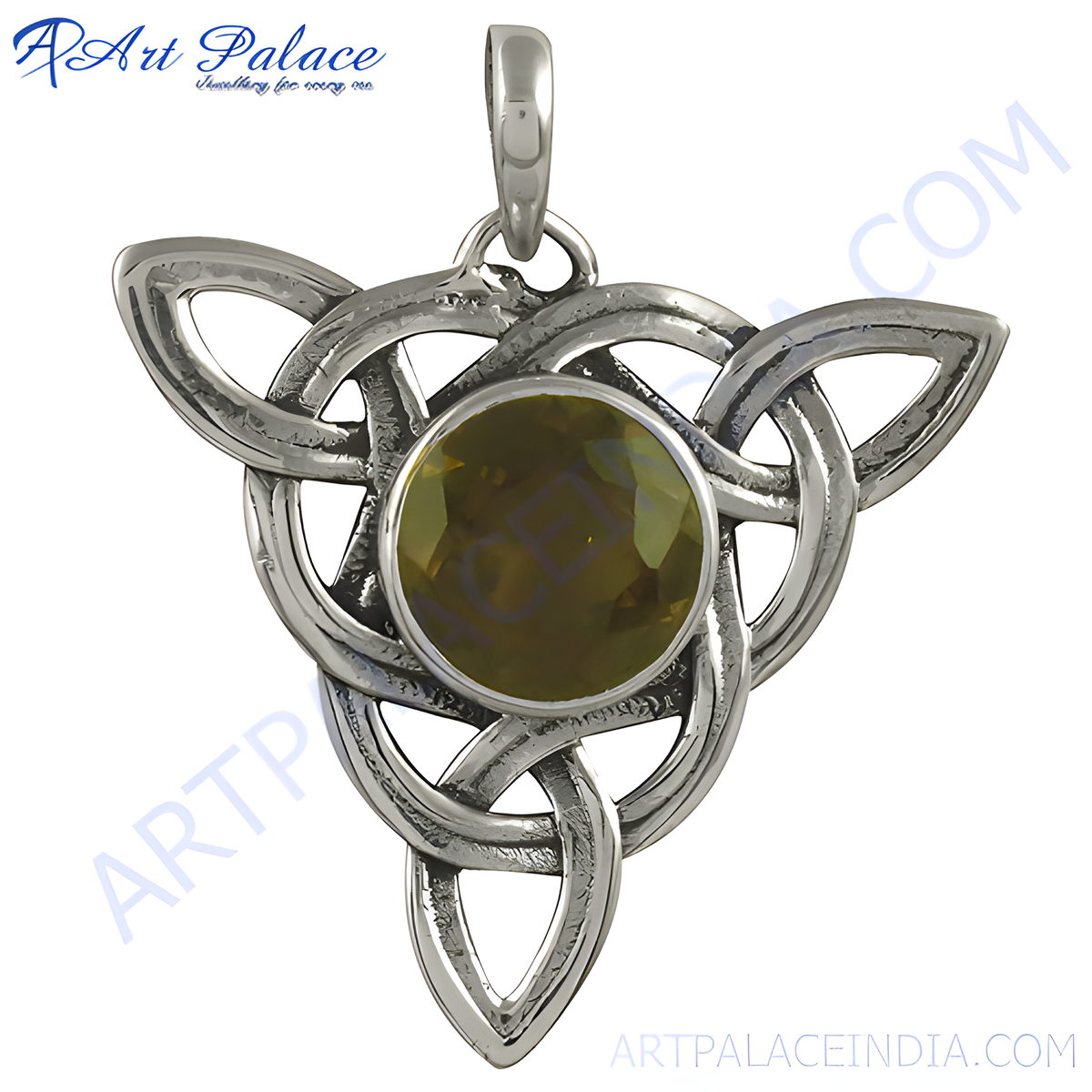 925 sterling silver celtic knot pendant with a round citrine gemstone center, women's jewelry