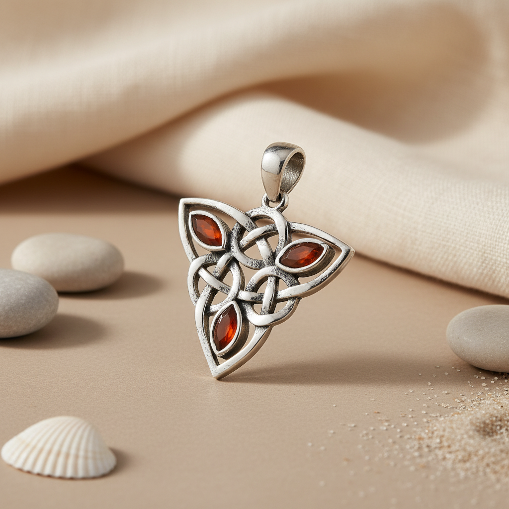 925 Sterling Silver Celtic Knot Pendant | Red Gemstone | Women's Jewelry